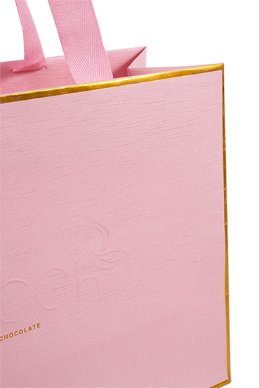 Customized Pink Embossing Paper Bags with Fabric Ribbon