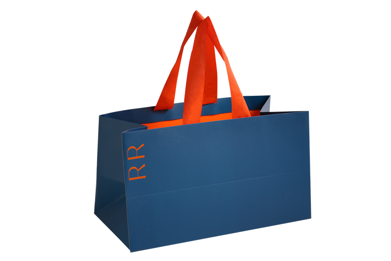 Orange and Blue Customized Paper Bags with Ribbon