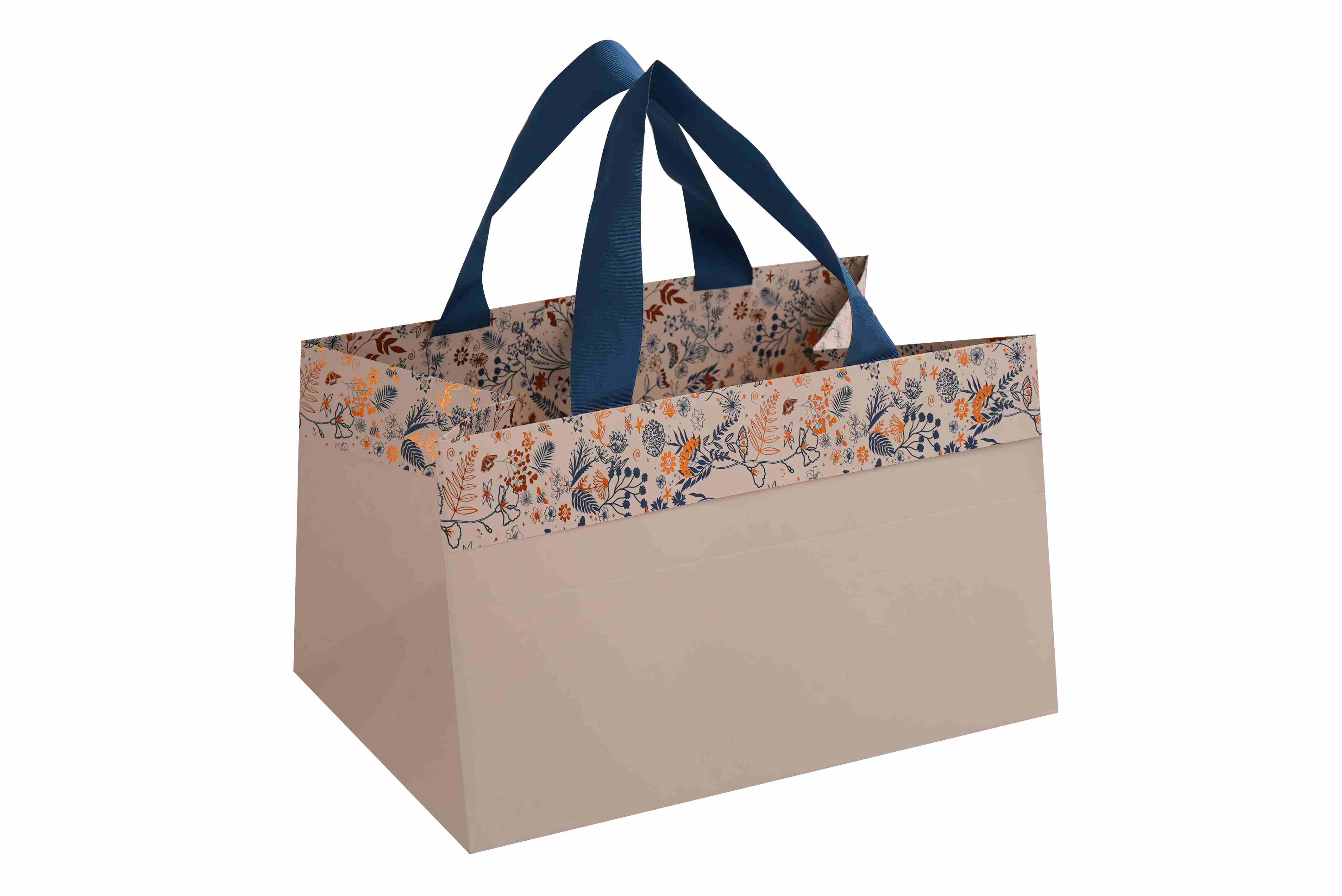 Flower Pattern Customized Embossing logo and Hot Stamp Printing Paper Bags with Ribbon